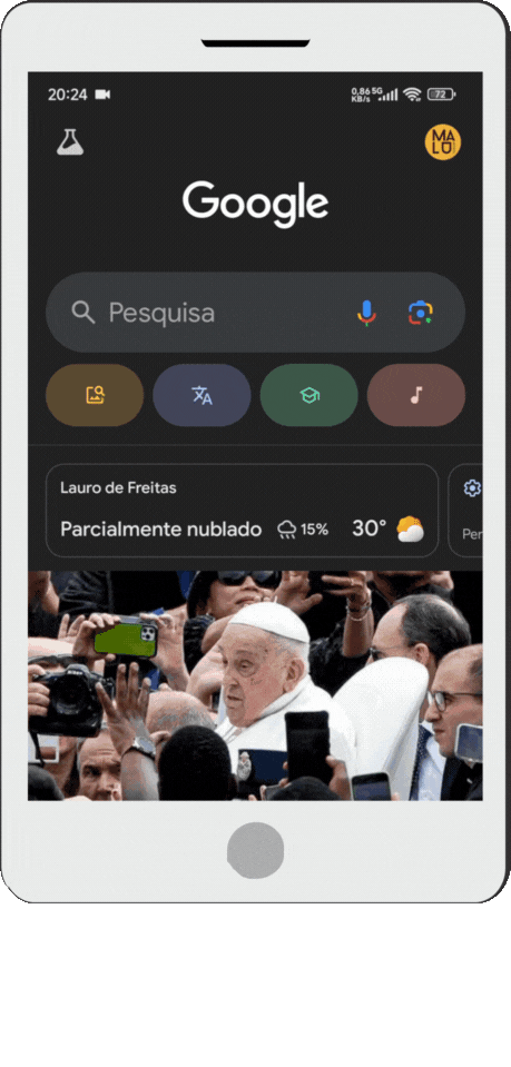 Pesquisa na página do Google escrito: minha página no topo das pesquisas. Faça seu site aparecer com os especialistas em SEO da Malu no Digital.